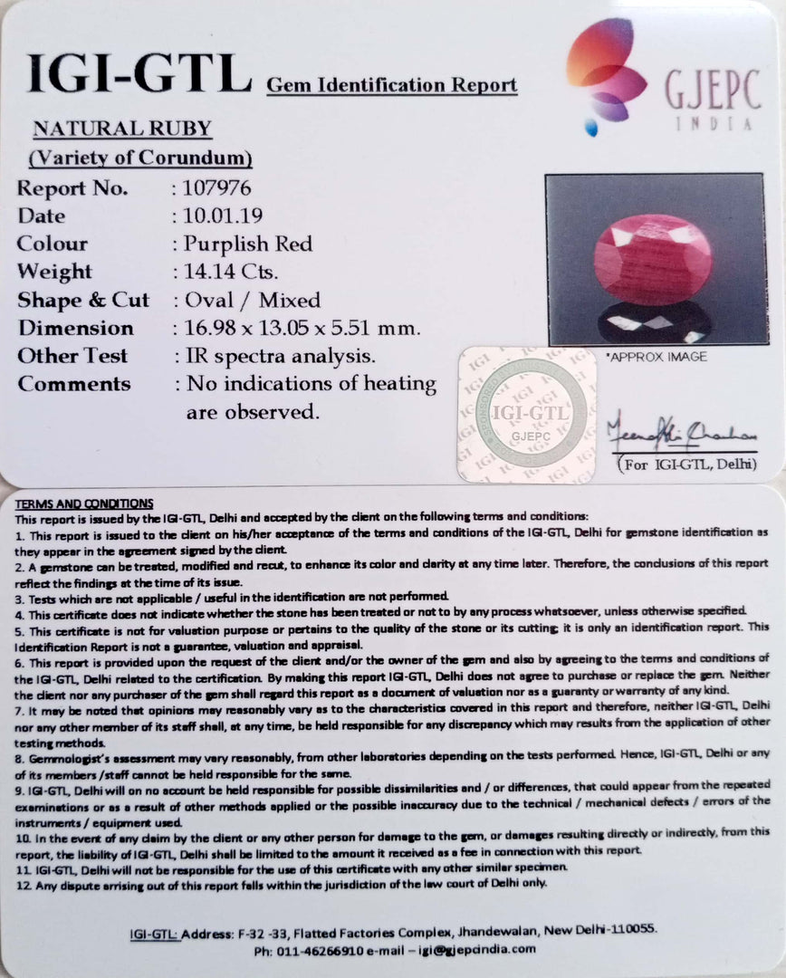14.14/CT Natural Ruby with Govt. Lab Certificate-107976