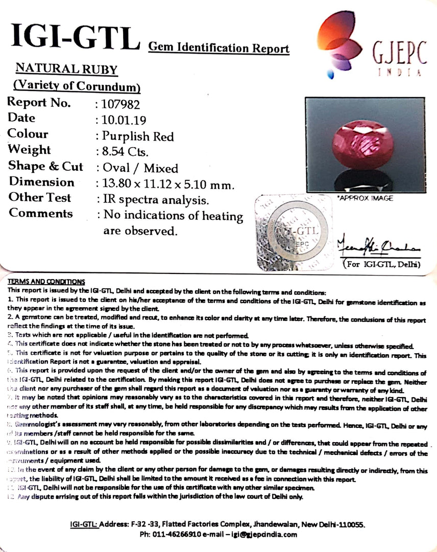 9.49 Ratti Natural Neo Burma Ruby with Govt Lab Certificate-(3441)