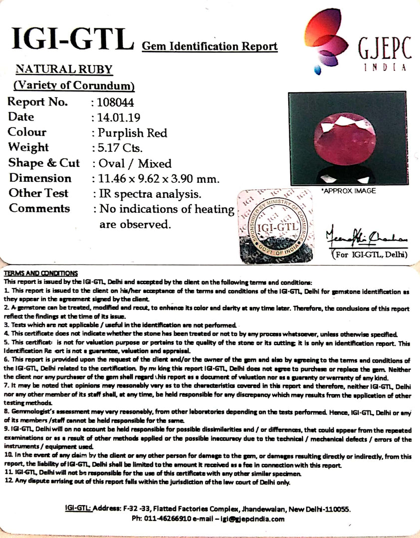 5.74 Ratti Natural New Burma Ruby with Govt Lab Certificate-(4551)
