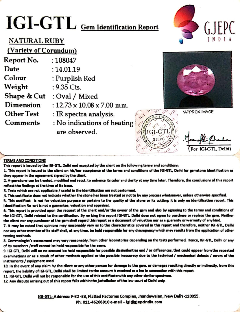 10.39 Ratti Natural Neo Burma Ruby with Govt Lab Certificate-(5661)