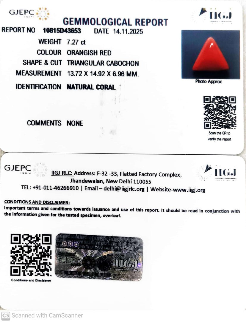 7.27/CT Natural Red Coral With Govt. Lab Certificate-10815D43653
