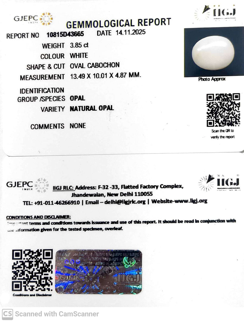 3.85/CT Natural Opal with Govt. Lab Certificate-10815D43665