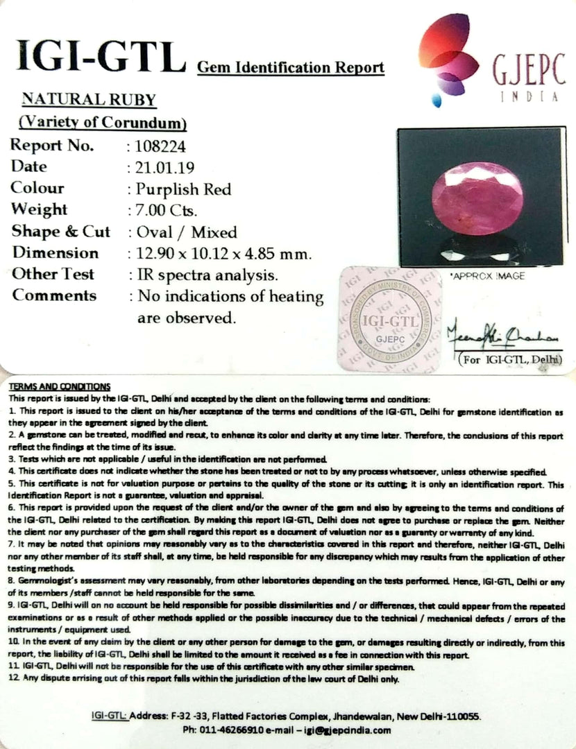 7.83 Ratti Natural New Burma Ruby with Govt Lab Certificate-(3441)