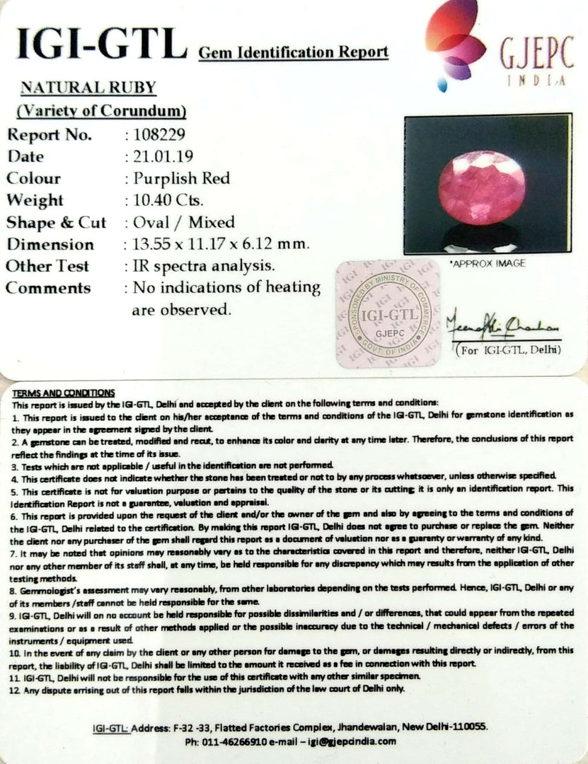 11.56 Ratti Natural New Burma Ruby with Govt Lab Certificate-(3441)