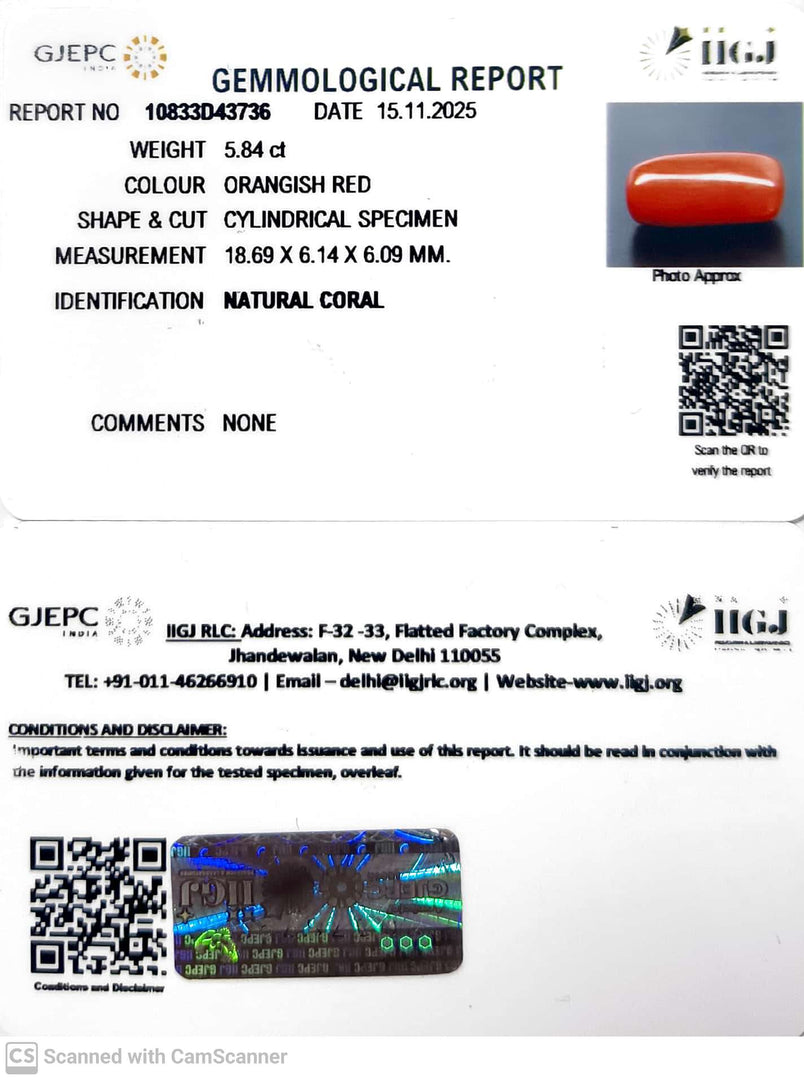 5.84/CT Natural Red Coral With Govt. Lab Certificate-10833D43736