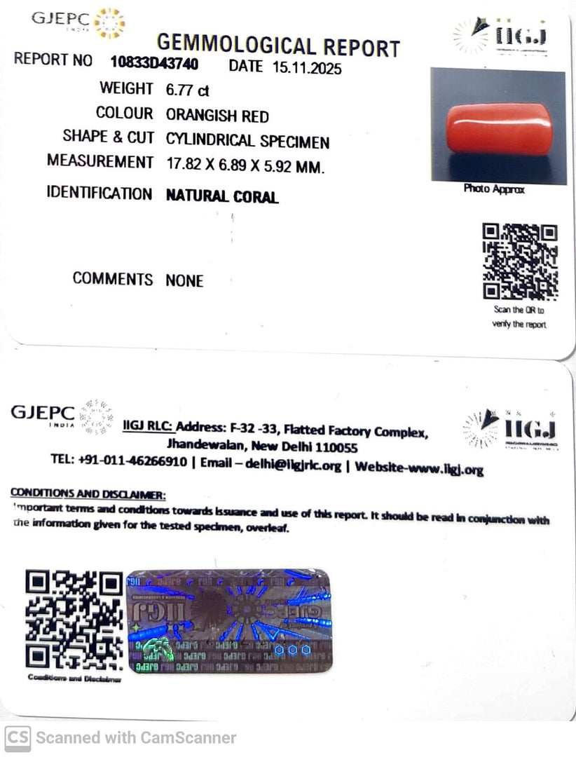 6.77/CT Natural Red Coral With Govt. Lab Certificate-10833D43740
