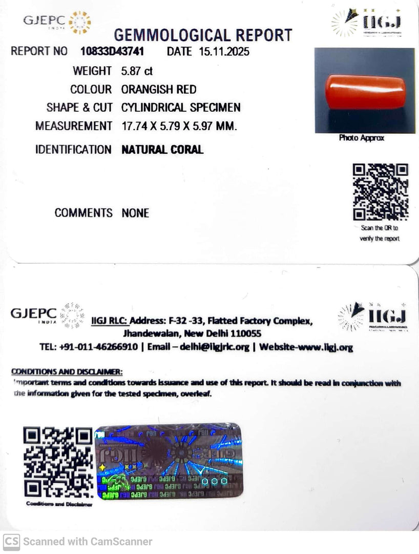 5.87/CT Natural Red Coral With Govt. Lab Certificate-10833D43741