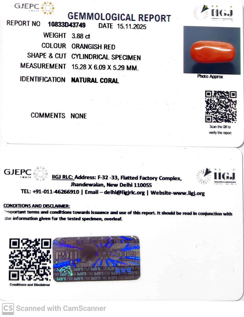 3.88/CT Natural Red Coral With Govt. Lab Certificate-10833D43749