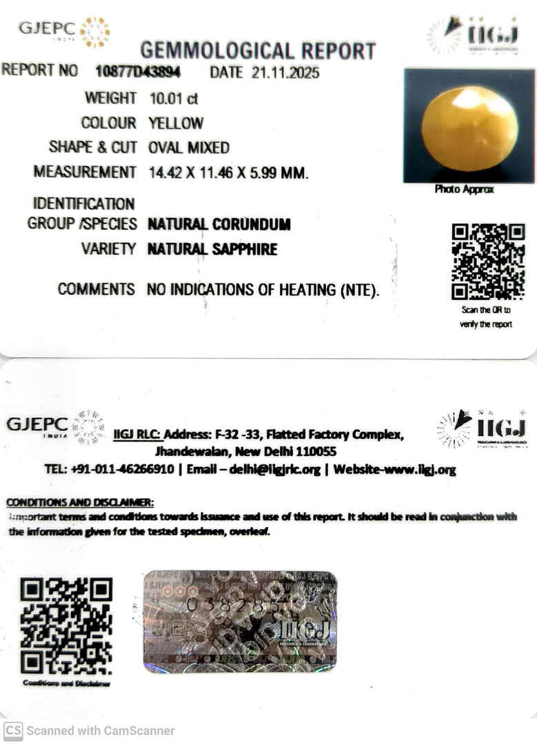 10.01/CT Natural Yellow Sapphire With Govt Lab Certificate (2331)