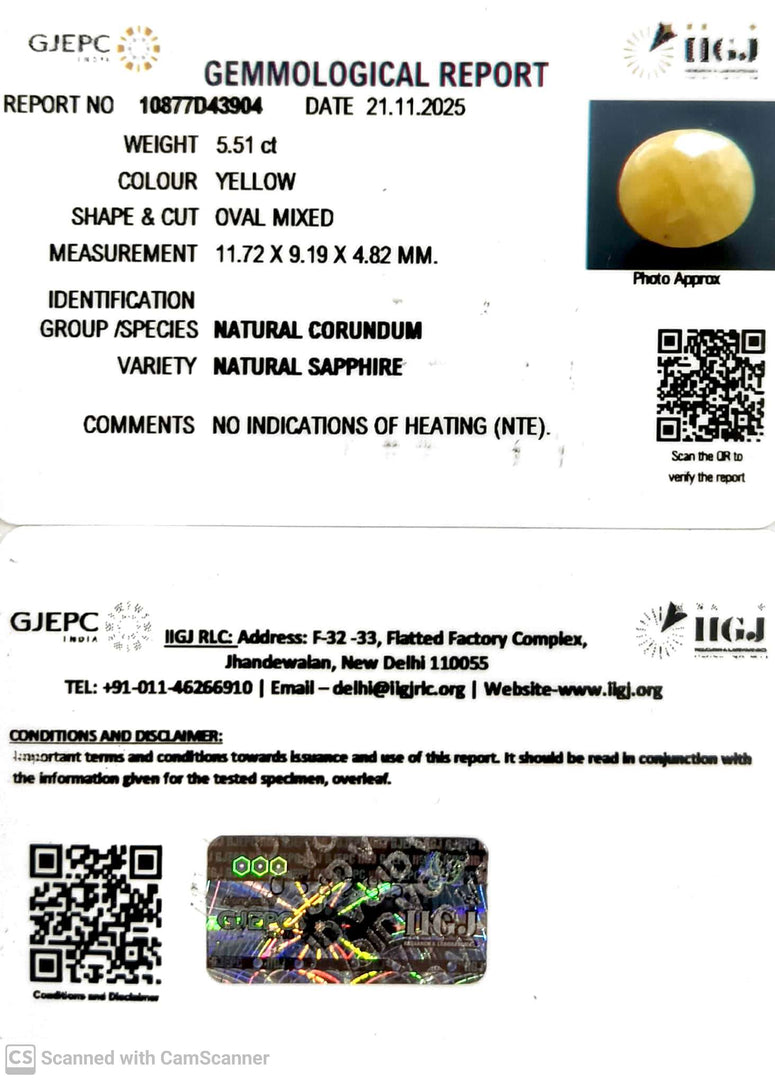 5.51/CT Natural Yellow Sapphire With Govt Lab Certificate (2331)