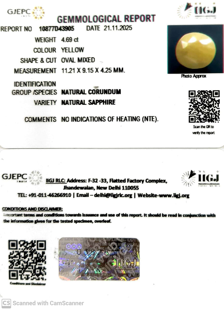 4.69/CT Natural Yellow Sapphire With Govt Lab Certificate (2331)