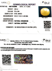 3.86/CT Natural Yellow Sapphire With Govt Lab Certificate (2331)