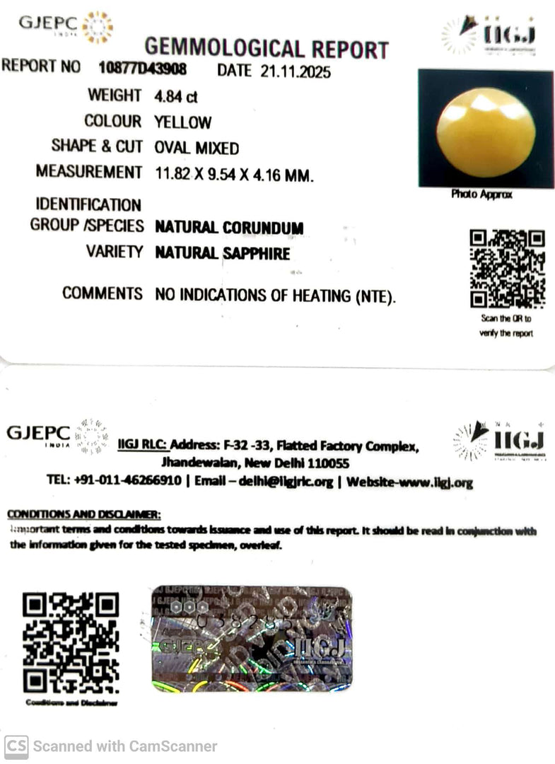 5.62/CT Natural Yellow Sapphire With Govt Lab Certificate (2331)