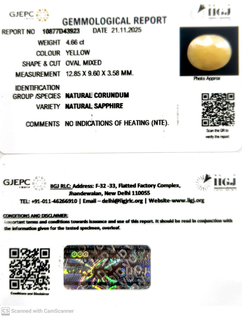 4.66/CT Natural Yellow Sapphire With Govt Lab Certificate (2331)