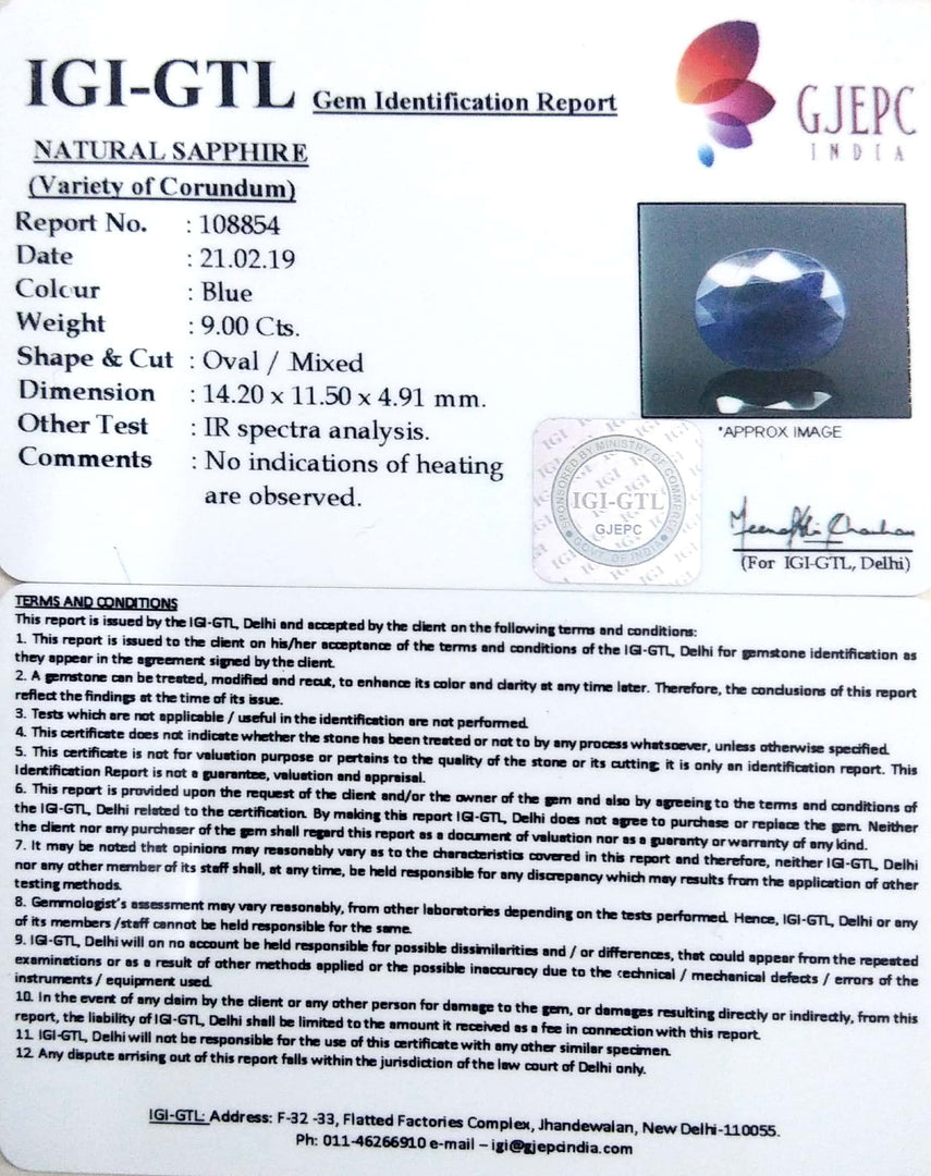 10.00 Ratti Natural Blue Sapphire With Govt Lab Certified-(2331)