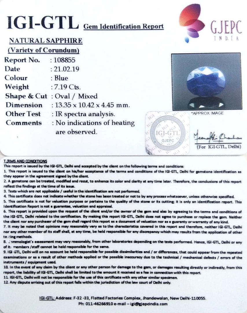 7.99 Ratti Natural Blue Sapphire With Govt Lab Certified-(2331)