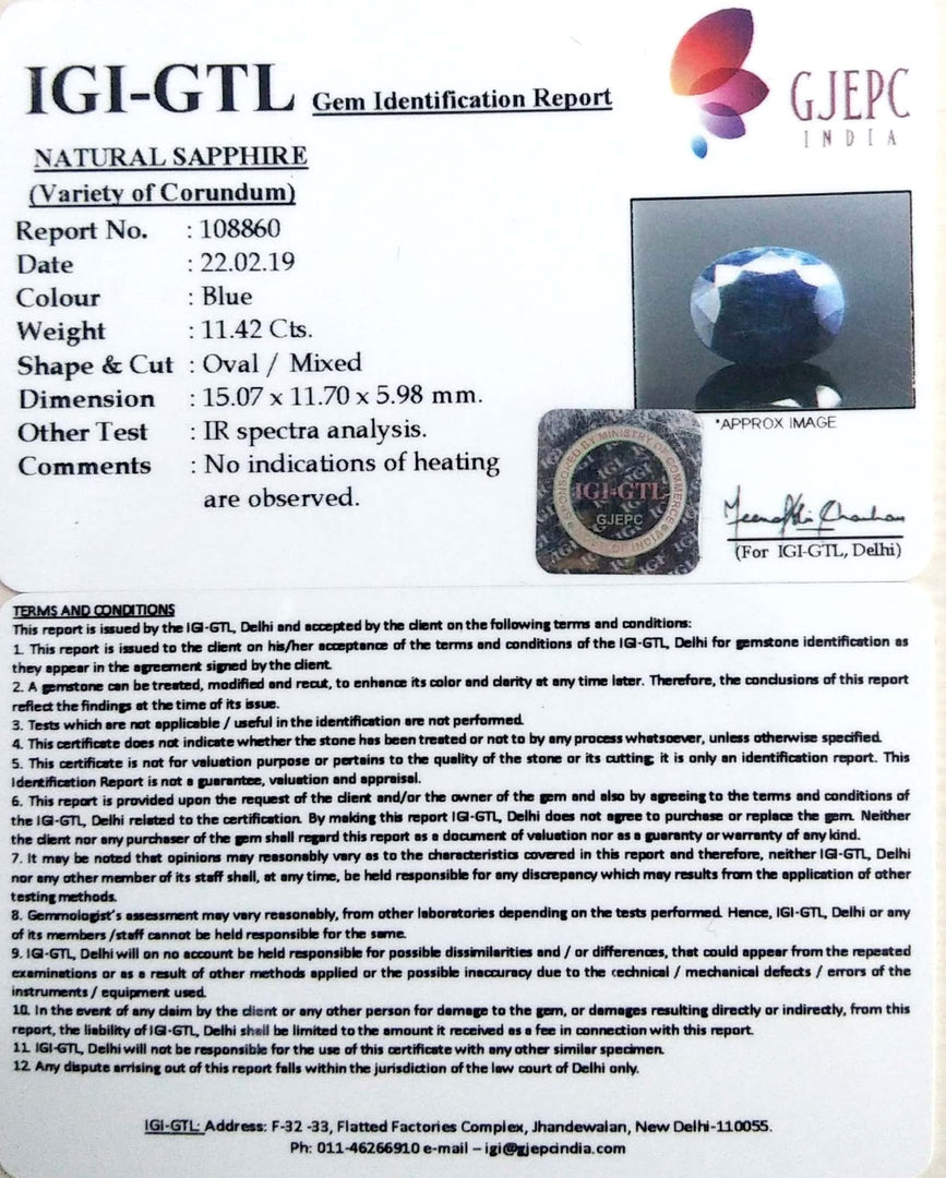 12.69 Ratti Natural Blue Sapphire With Govt Lab Certified-(2331)