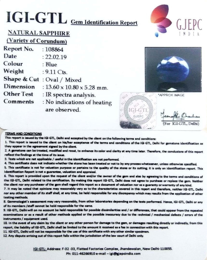 10.12 Ratti Natural Blue Sapphire With Govt Lab Certified-(2331)