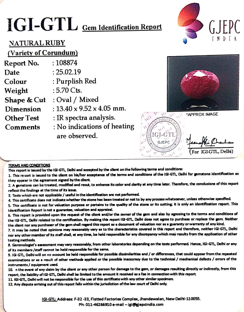 6.33 Ratti Natural Neo Burma Ruby with Govt. Lab Certificate-(2331)