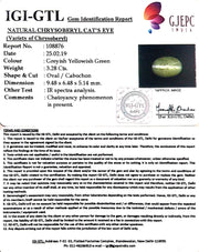 4.24 Ratti Natural Chrysoberyl Cat's Eye With Govt. Lab Certificate-(6771)