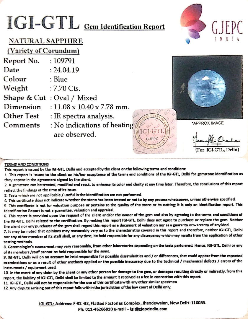 7.70/CT Natural Neelam with Govt Lab Certificate-BLUSA9S