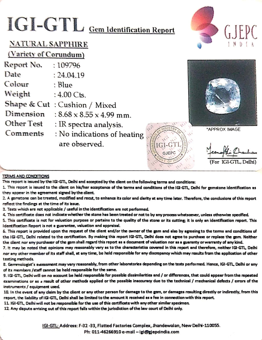 4.00/CT Natural Neelam with Govt Lab Certificate-BLUSA9V