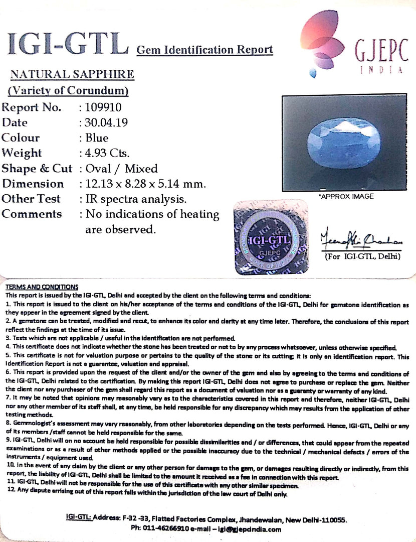 5.48 Ratti Natural Blue Sapphire with Govt Lab Certificate-(2331)