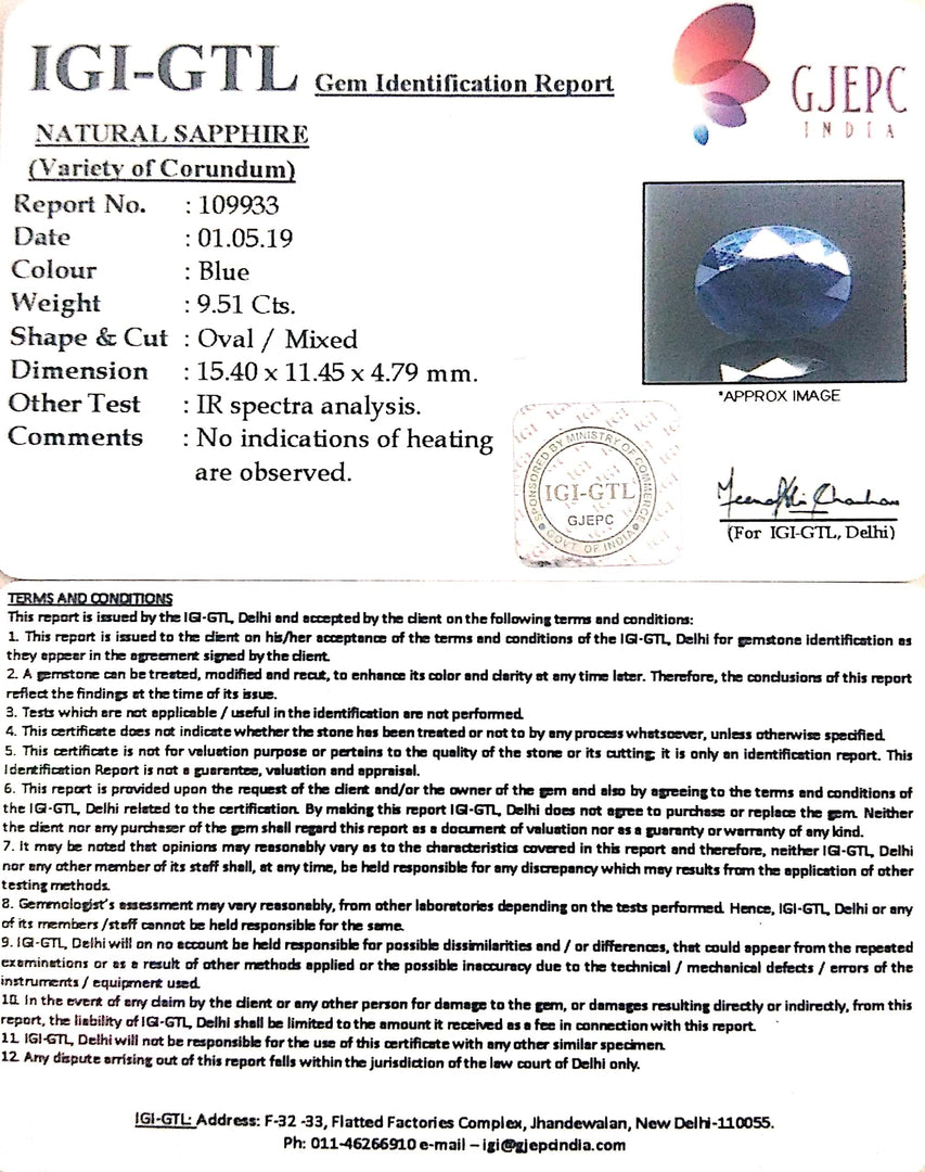 10.57 Ratti Natural Blue Sapphire with Govt Lab Certificate-(2331)