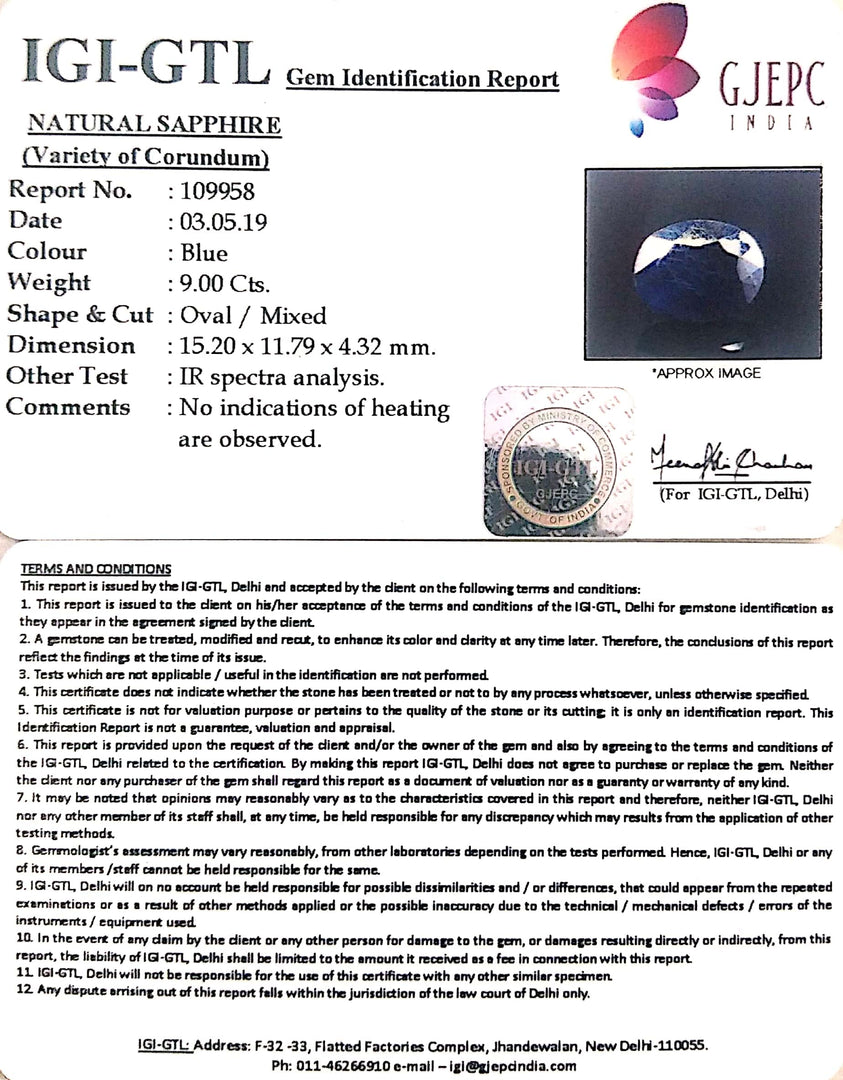 10.00 Ratti Natural Blue Sapphire with Govt Lab Certificate-(2331)