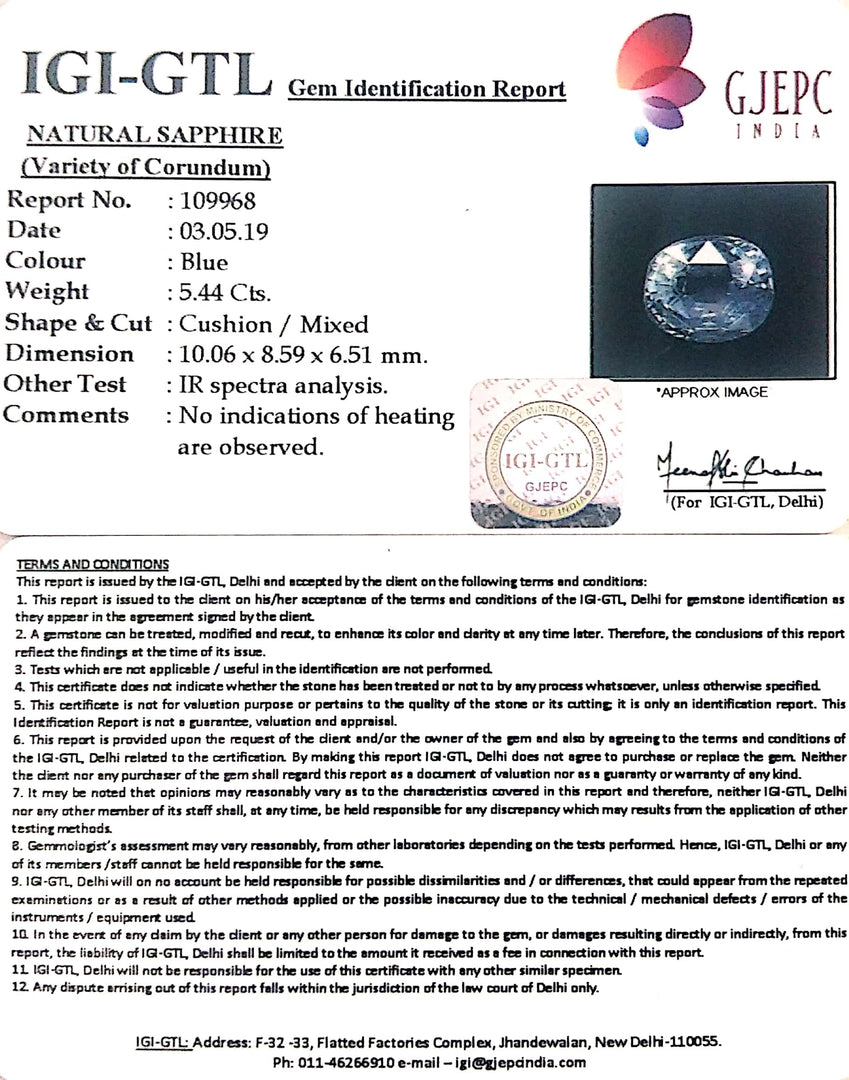 6.04 Ratti Natural Blue Sapphire with Govt Lab Certificate-(23310)