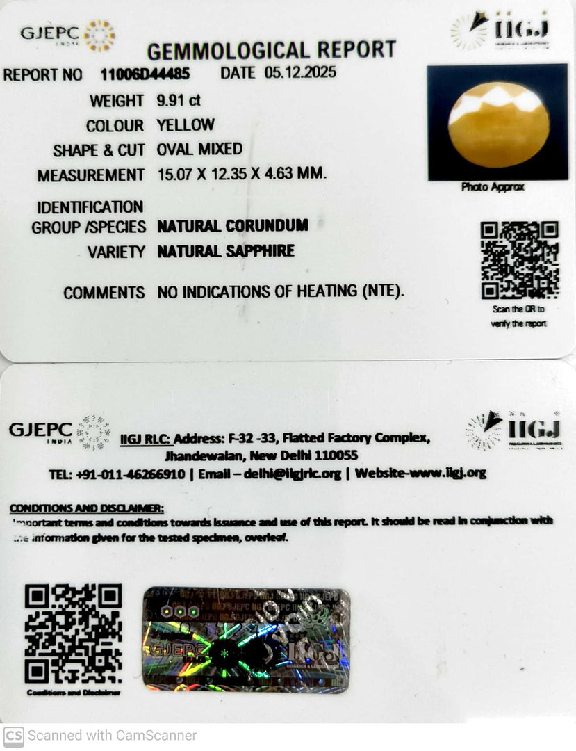 9.91/CT Natural Yellow Sapphire With Govt Lab Certificate-11006D44485