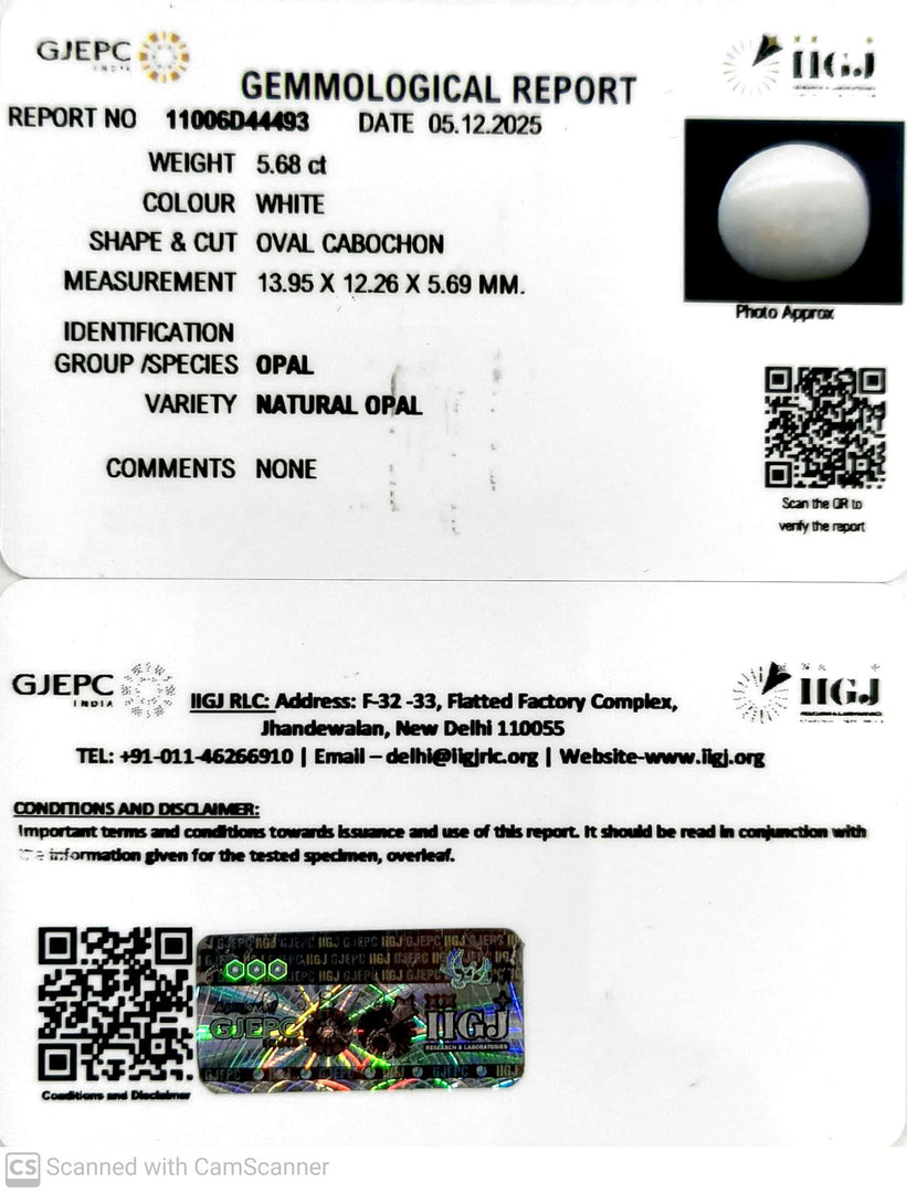 5.68/CT Natural Opal with Govt. Lab Certificate-11006D44493
