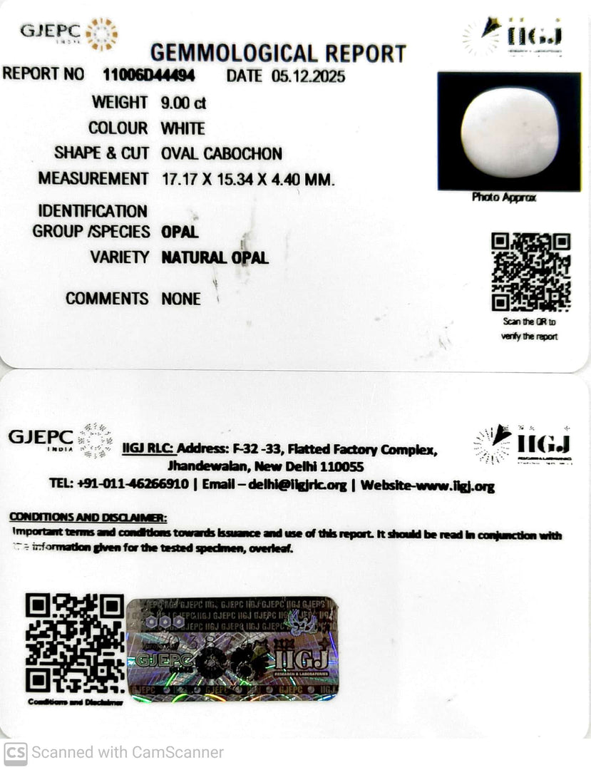 9/CT Natural Opal with Govt. Lab Certificate-11006D44494