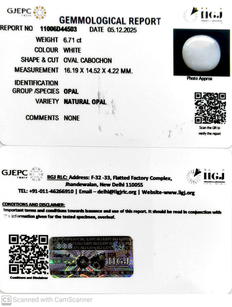 6.71/CT Natural Opal with Govt. Lab Certificate-11006D44503
