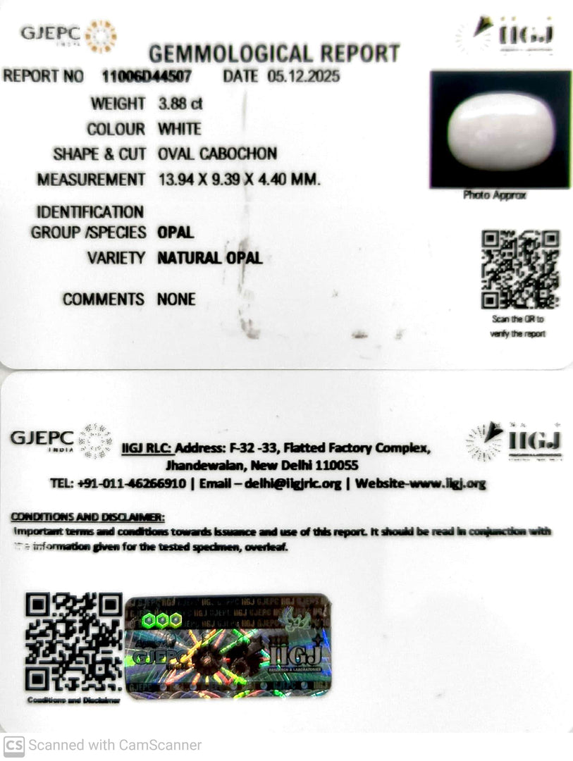 3.88/CT Natural Opal with Govt. Lab Certificate-11006D44507