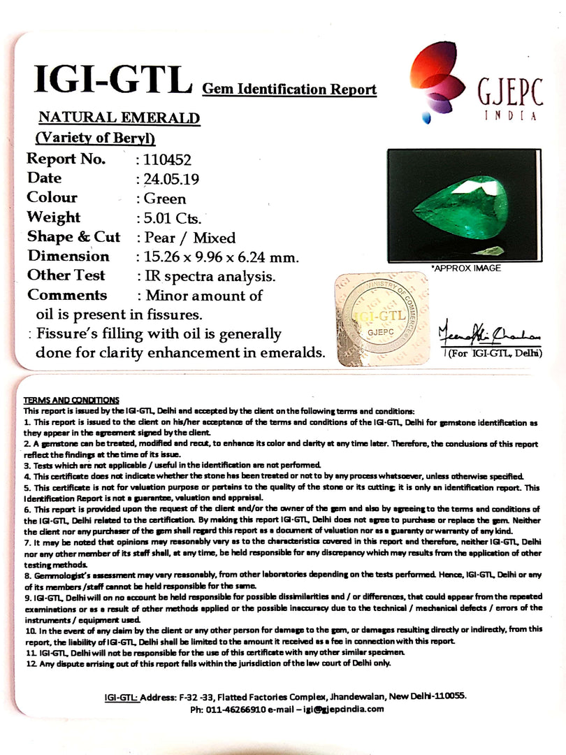 5.01/CT Natural Emerald Stone With Govt. Lab Certificate (23310)