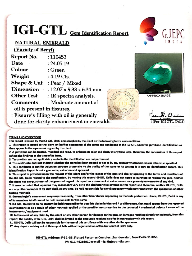 4.66 Ratti Natural Panna Stone With Govt. Lab Certificate (34410)