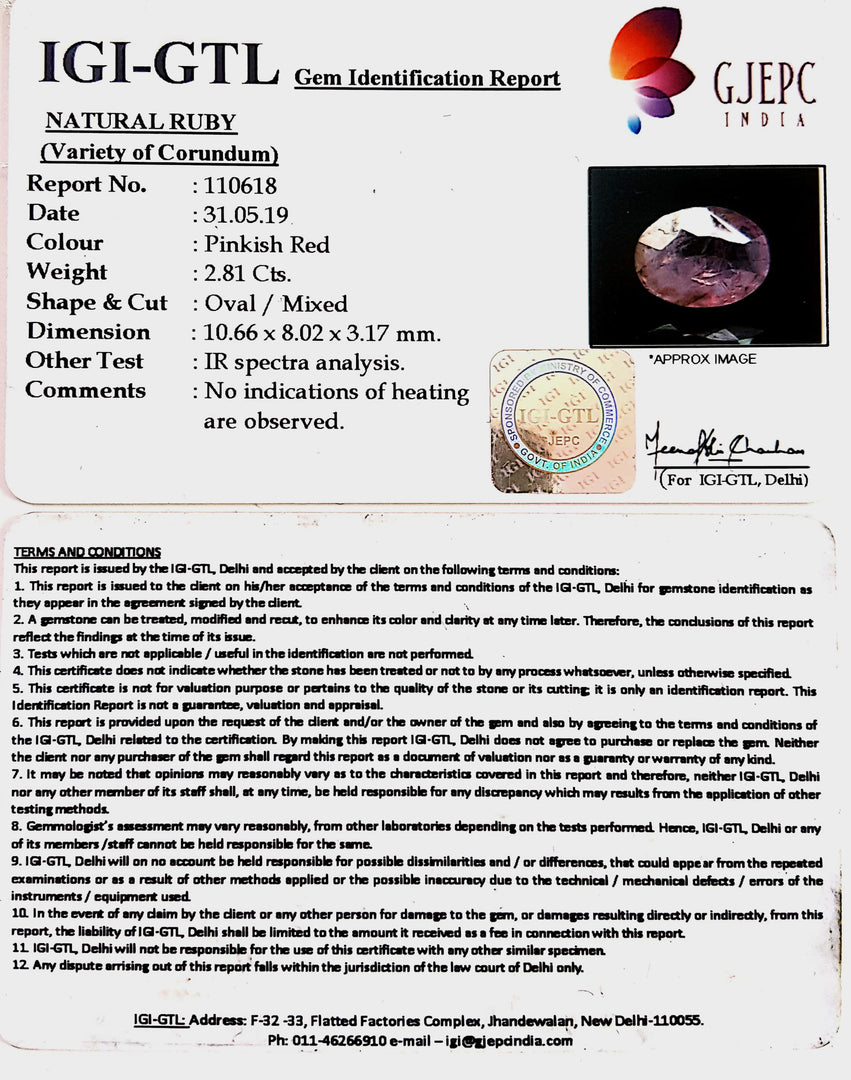 Natural Ruby Stone with Govt. Lab Certificate-110618