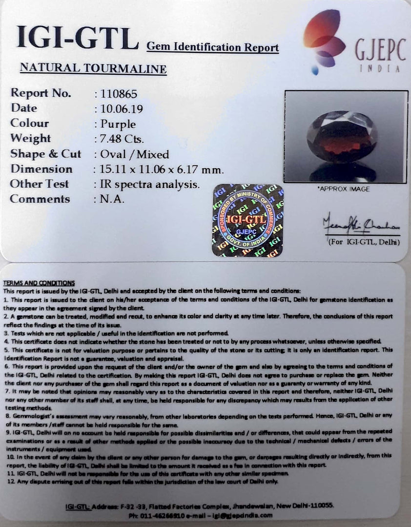 8.30 Ratti Natural Tourmaline With Govt. Lab Certificate-(3441)