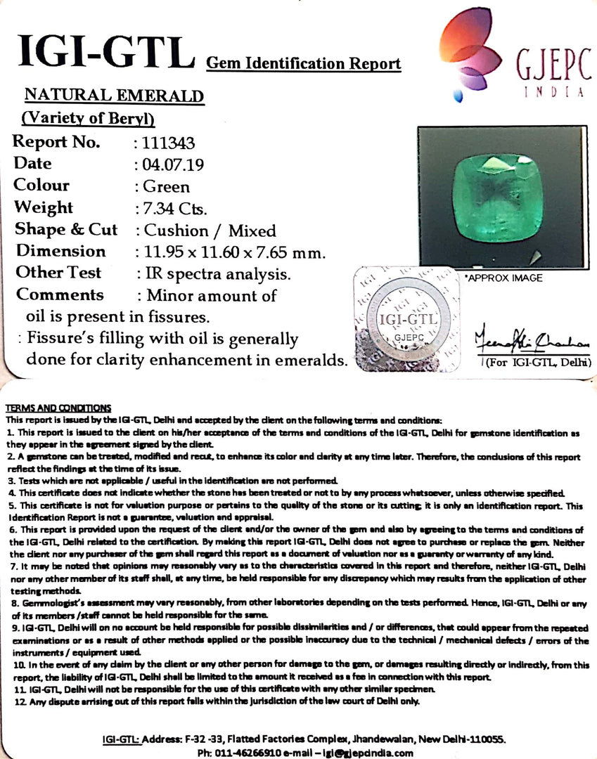 8.16 Ratti Natural Panna Stone With Govt. Lab Certificate (34410)
