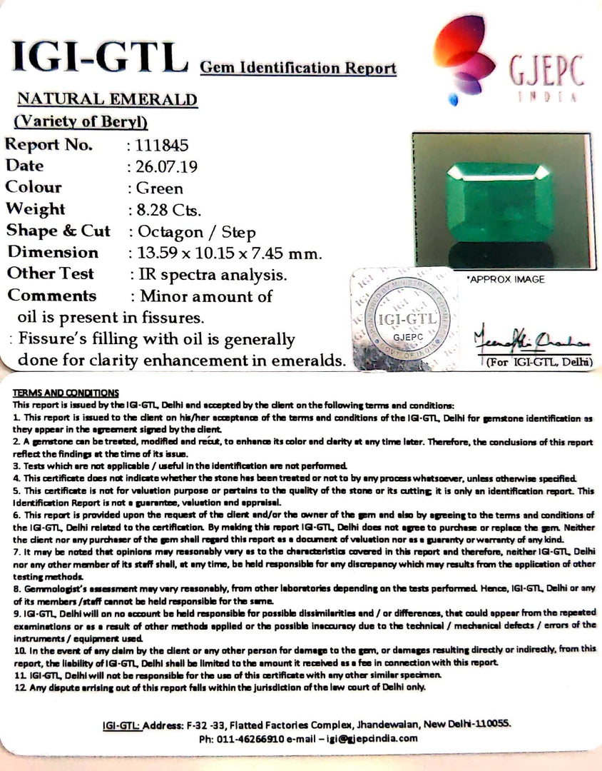 8.28/CT Natural Panna Stone with Govt. Lab Certificate (34410)