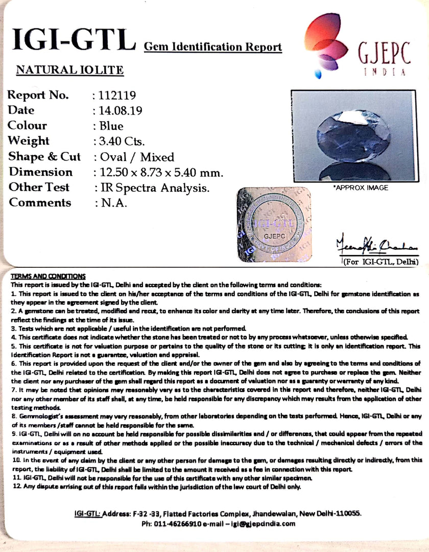 3.77 Ratti Natural Iolite With Govt. Lab Certificate-(1221)