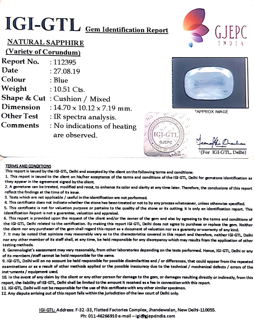 11.68 Ratti Natural Blue Sapphire With Govt Lab Certified-(6771)