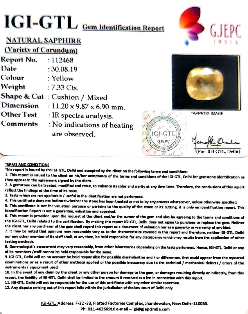 8.14 Ratti Natural Yellow Sapphire with Govt Lab Certificate-(6771)