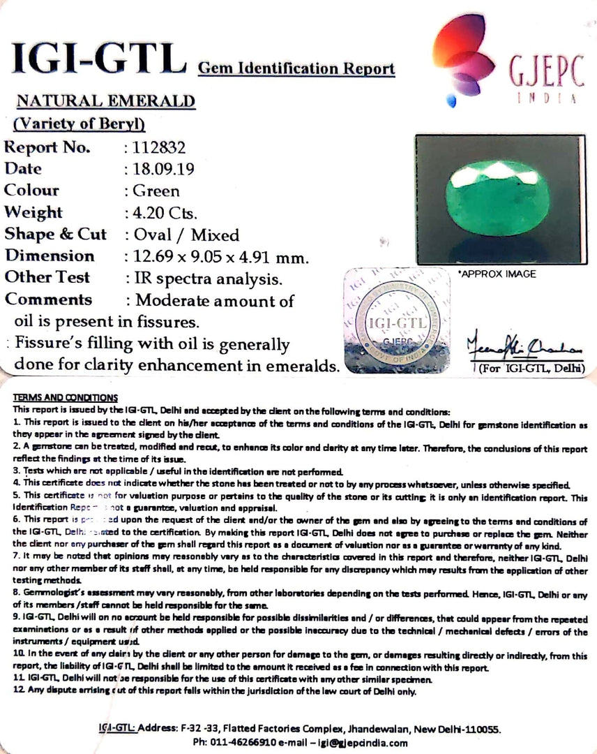 4.67 Ratti Natural Emerald Stone With Govt. Lab Certificate (4551)