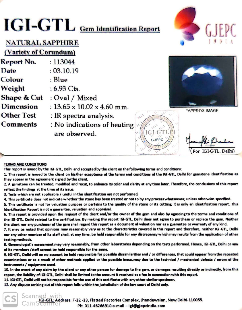 7.70 Ratti Natural Blue Sapphire With Govt Lab Certified-(2331)