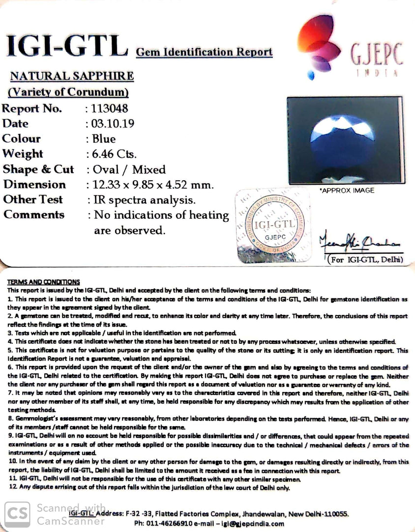7.18 Ratti Natural Blue Sapphire With Govt Lab Certified-(2331)