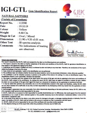 6.44/CT Natural Yellow Sapphire with Govt Lab Certificate-YELSA9U