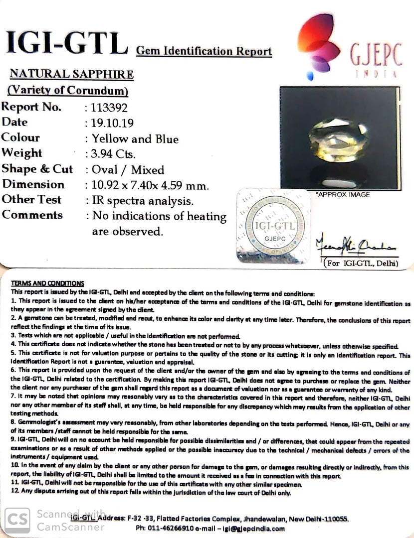 4.07/CT Natural Ceylonese Pukhraj with Govt Lab Certificate (8991)