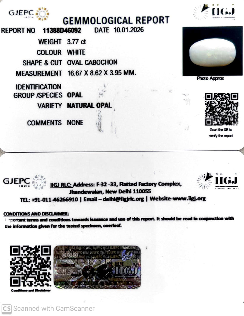 3.77/CT Natural Opal with Govt. Lab Certificate-11388D46092